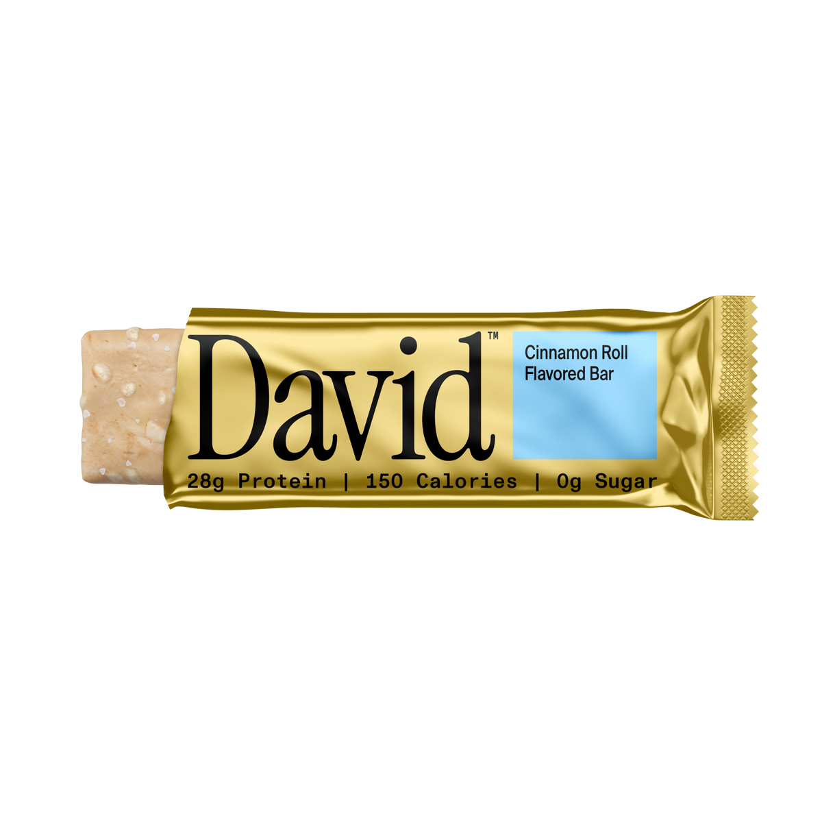 David protein bar with gold packaging on a black background